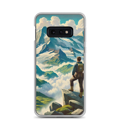 Panoramablick der Alpen mit Wanderer auf einem Hügel und schroffen Gipfeln - Samsung Schutzhülle (durchsichtig) wandern xxx yyy zzz Samsung Galaxy S10e