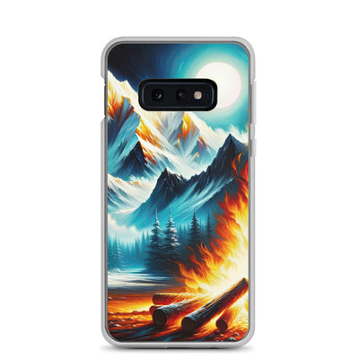 Ölgemälde von Feuer und Eis: Lagerfeuer und Alpen im Kontrast, warme Flammen - Samsung Schutzhülle (durchsichtig) camping xxx yyy zzz Samsung Galaxy S10e