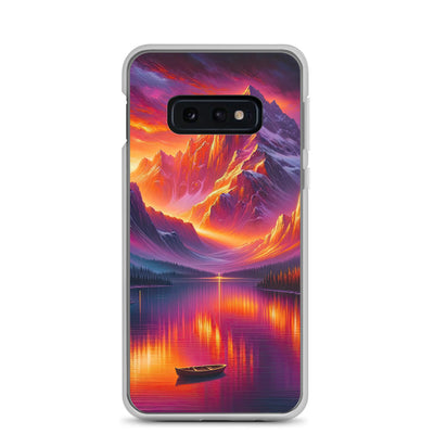 Ölgemälde eines Bootes auf einem Bergsee bei Sonnenuntergang, lebendige Orange-Lila Töne - Samsung Schutzhülle (durchsichtig) berge xxx yyy zzz Samsung Galaxy S10e
