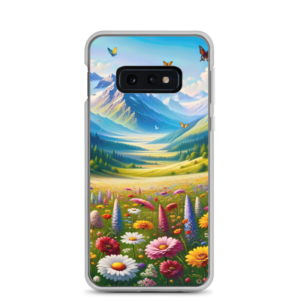 Ölgemälde einer ruhigen Almwiese, Oase mit bunter Wildblumenpracht - Samsung Schutzhülle (durchsichtig) camping xxx yyy zzz Samsung Galaxy S10e