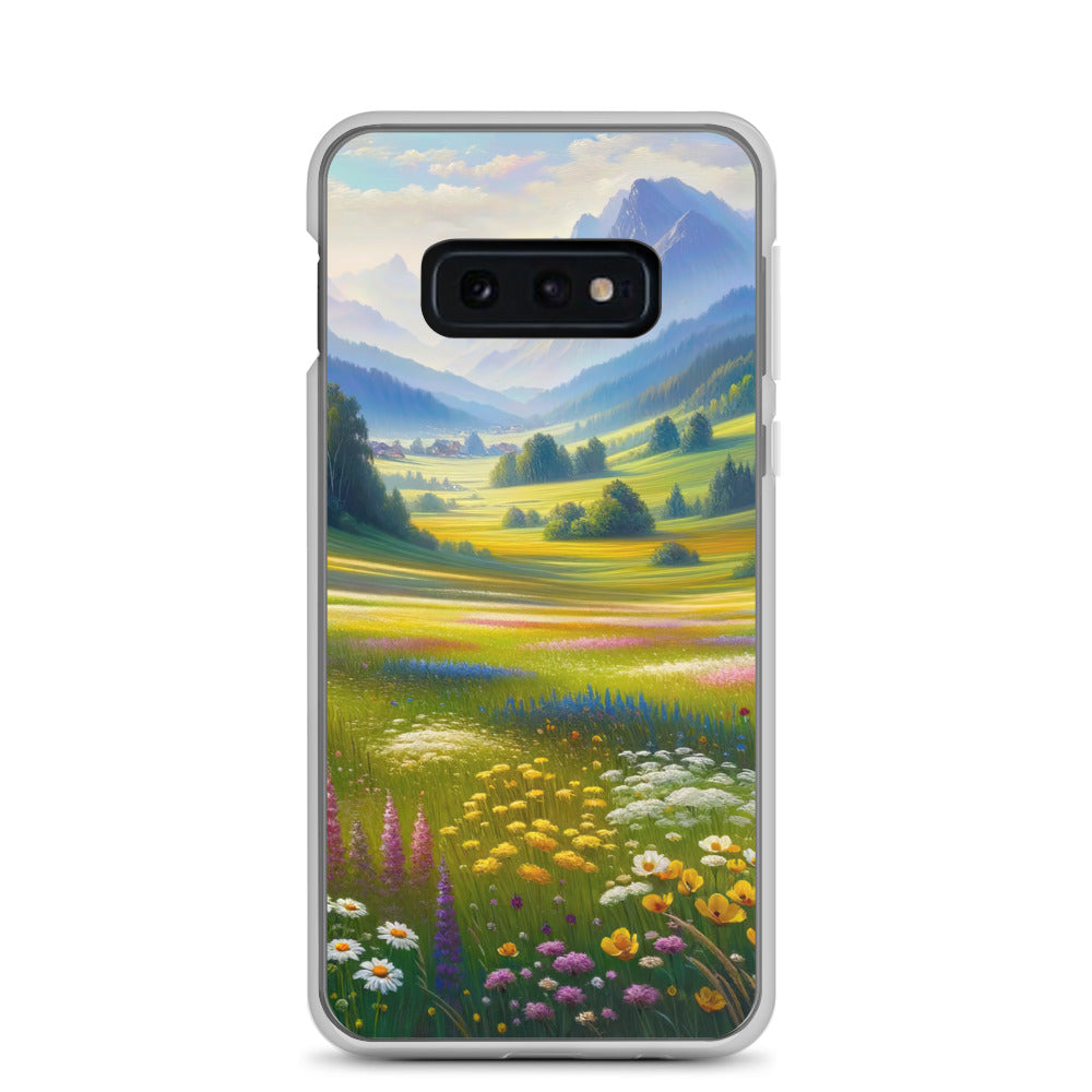 Ölgemälde einer Almwiese, Meer aus Wildblumen in Gelb- und Lilatönen - Samsung Schutzhülle (durchsichtig) berge xxx yyy zzz Samsung Galaxy S10e