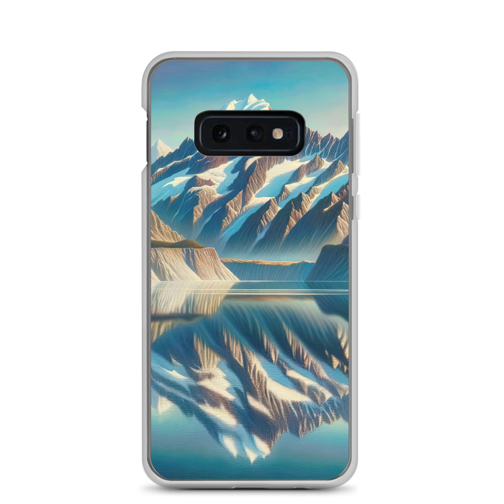 Ölgemälde eines unberührten Sees, der die Bergkette spiegelt - Samsung Schutzhülle (durchsichtig) berge xxx yyy zzz Samsung Galaxy S10e