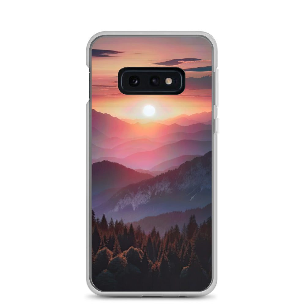 Foto der Alpenwildnis beim Sonnenuntergang, Himmel in warmen Orange-Tönen - Samsung Schutzhülle (durchsichtig) berge xxx yyy zzz Samsung Galaxy S10e