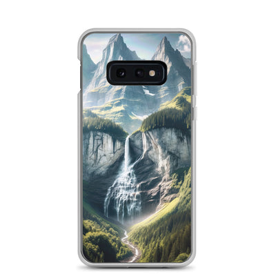 Foto der sommerlichen Alpen mit üppigen Gipfeln und Wasserfall - Samsung Schutzhülle (durchsichtig) berge xxx yyy zzz Samsung Galaxy S10e