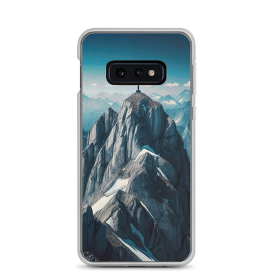 Foto der Alpen mit Gipfelkreuz an einem klaren Tag, schneebedeckte Spitzen vor blauem Himmel - Samsung Schutzhülle (durchsichtig) berge xxx yyy zzz Samsung Galaxy S10e