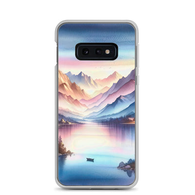 Aquarell einer Dämmerung in den Alpen, Boot auf einem See in Pastell-Licht - Samsung Schutzhülle (durchsichtig) berge xxx yyy zzz Samsung Galaxy S10e