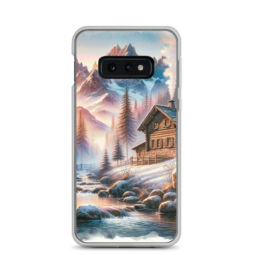 Aquarell einer Alpenszene im Morgengrauen, Haus in den Bergen - Samsung Schutzhülle (durchsichtig) berge xxx yyy zzz Samsung Galaxy S10e