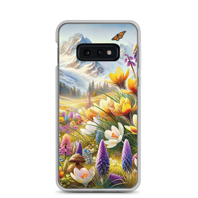 Aquarell einer ruhigen Almwiese, farbenfrohe Bergblumen in den Alpen - Samsung Schutzhülle (durchsichtig) berge xxx yyy zzz Samsung Galaxy S10e