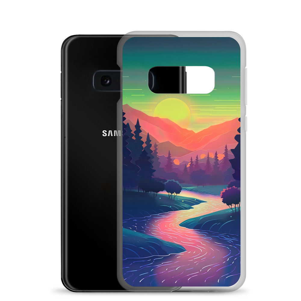 Berge, Fluss, Sonnenuntergang - Malerei - Samsung Schutzhülle (durchsichtig) berge xxx
