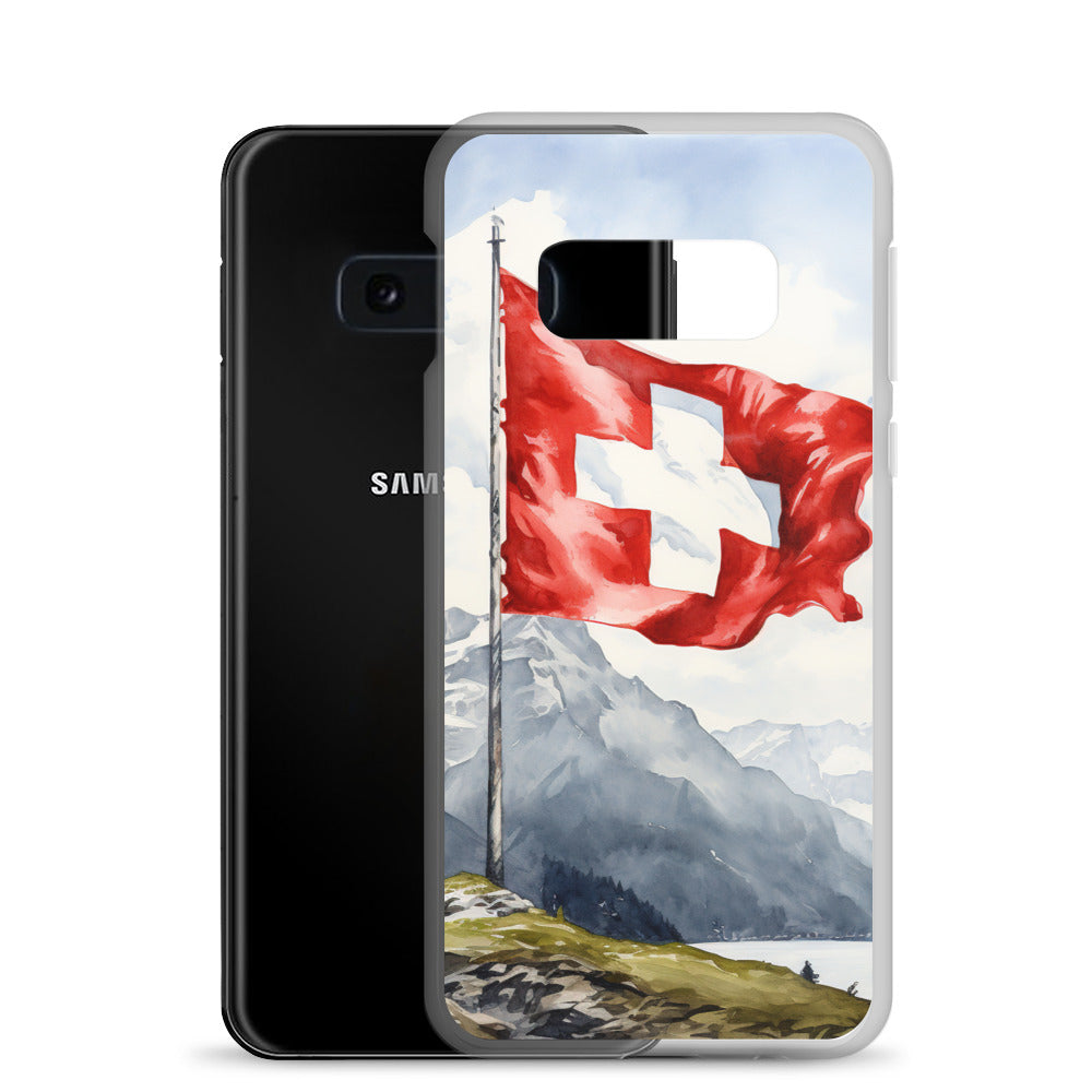 Schweizer Flagge und Berge im Hintergrund - Epische Stimmung - Malerei - Samsung Schutzhülle (durchsichtig) berge xxx