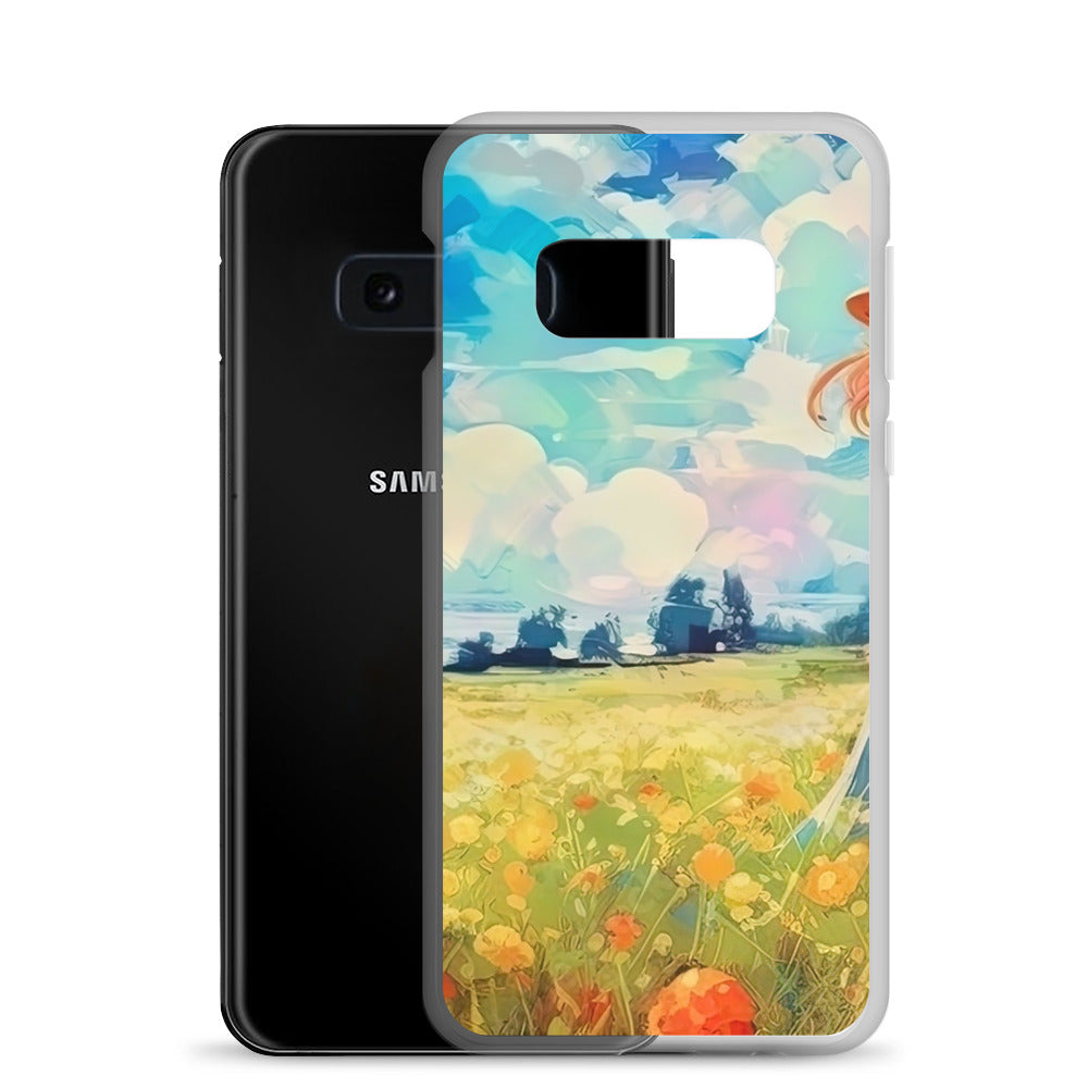 Dame mit Hut im Feld mit Blumen - Landschaftsmalerei - Samsung Schutzhülle (durchsichtig) camping xxx