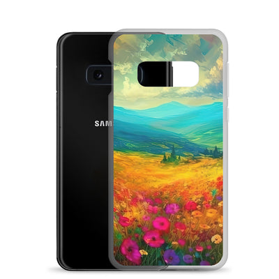 Berglandschaft und schöne farbige Blumen - Malerei - Samsung Schutzhülle (durchsichtig) berge xxx