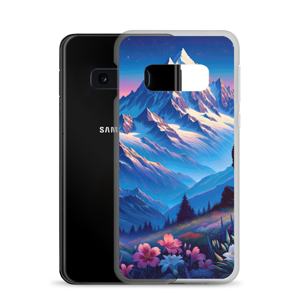 Steinbock bei Dämmerung in den Alpen, sonnengeküsste Schneegipfel - Samsung Schutzhülle (durchsichtig) berge xxx yyy zzz