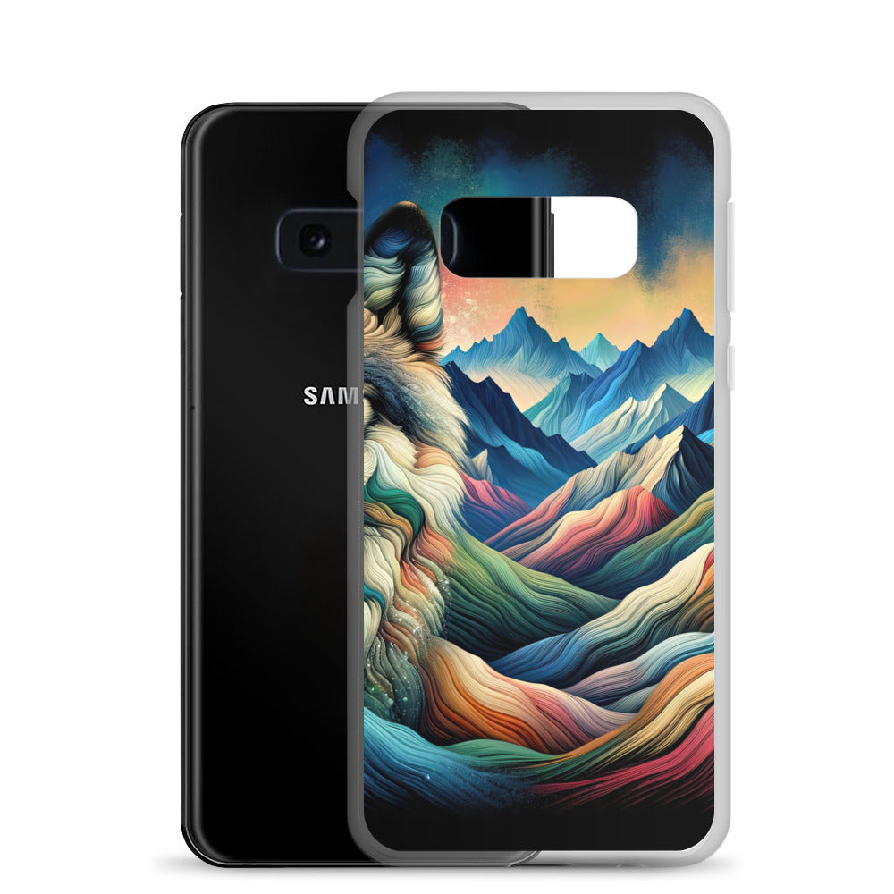 Traumhaftes Alpenpanorama mit Wolf in wechselnden Farben und Mustern (AN) - Samsung Schutzhülle (durchsichtig) xxx yyy zzz