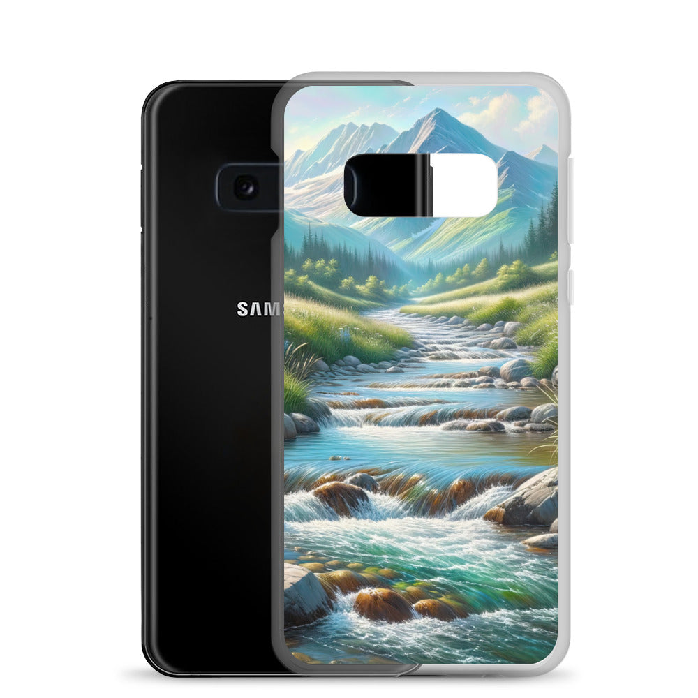 Sanfter Gebirgsbach in Ölgemälde, klares Wasser über glatten Felsen - Samsung Schutzhülle (durchsichtig) berge xxx yyy zzz