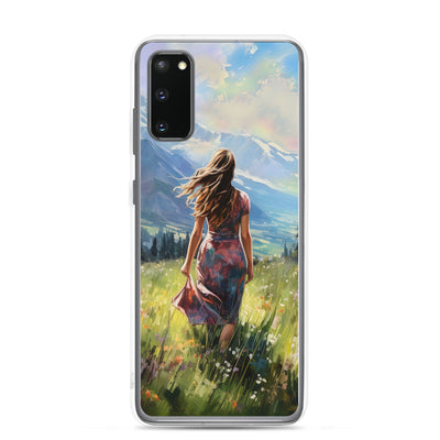 Frau mit langen Kleid im Feld mit Blumen - Berge im Hintergrund - Malerei - Samsung Schutzhülle (durchsichtig) berge xxx Samsung Galaxy S20