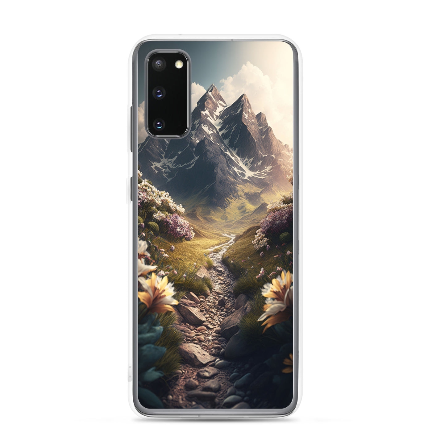 Epischer Berg, steiniger Weg und Blumen - Realistische Malerei - Samsung Schutzhülle (durchsichtig) berge xxx Samsung Galaxy S20