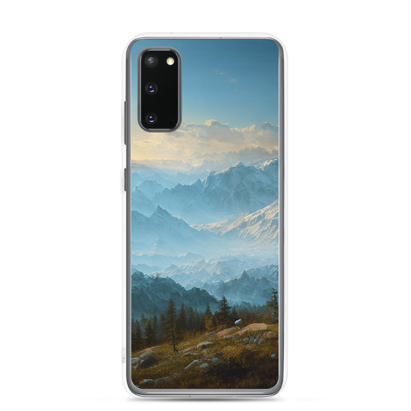 Schöne Berge mit Nebel bedeckt - Ölmalerei - Samsung Schutzhülle (durchsichtig) berge xxx Samsung Galaxy S20