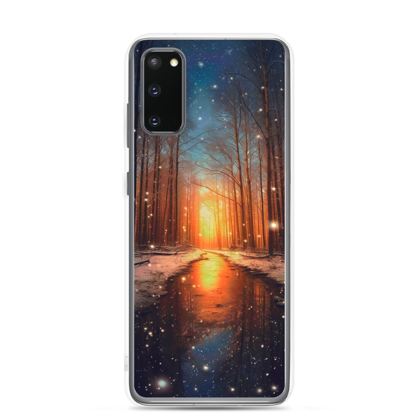 Bäume im Winter, Schnee, Sonnenaufgang und Fluss - Samsung Schutzhülle (durchsichtig) camping xxx Samsung Galaxy S20