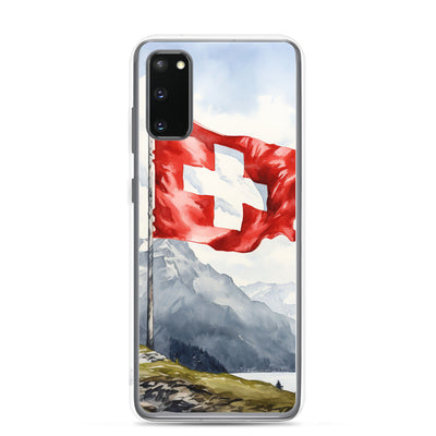 Schweizer Flagge und Berge im Hintergrund - Epische Stimmung - Malerei - Samsung Schutzhülle (durchsichtig) berge xxx Samsung Galaxy S20