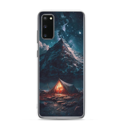 Zelt und Berg in der Nacht - Sterne am Himmel - Landschaftsmalerei - Samsung Schutzhülle (durchsichtig) camping xxx Samsung Galaxy S20