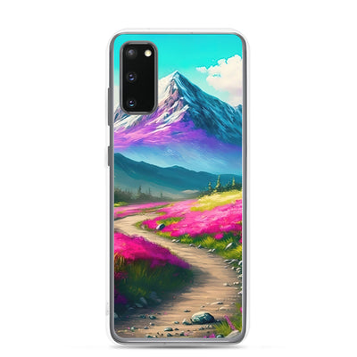Berg, pinke Blumen und Wanderweg - Landschaftsmalerei - Samsung Schutzhülle (durchsichtig) berge xxx Samsung Galaxy S20