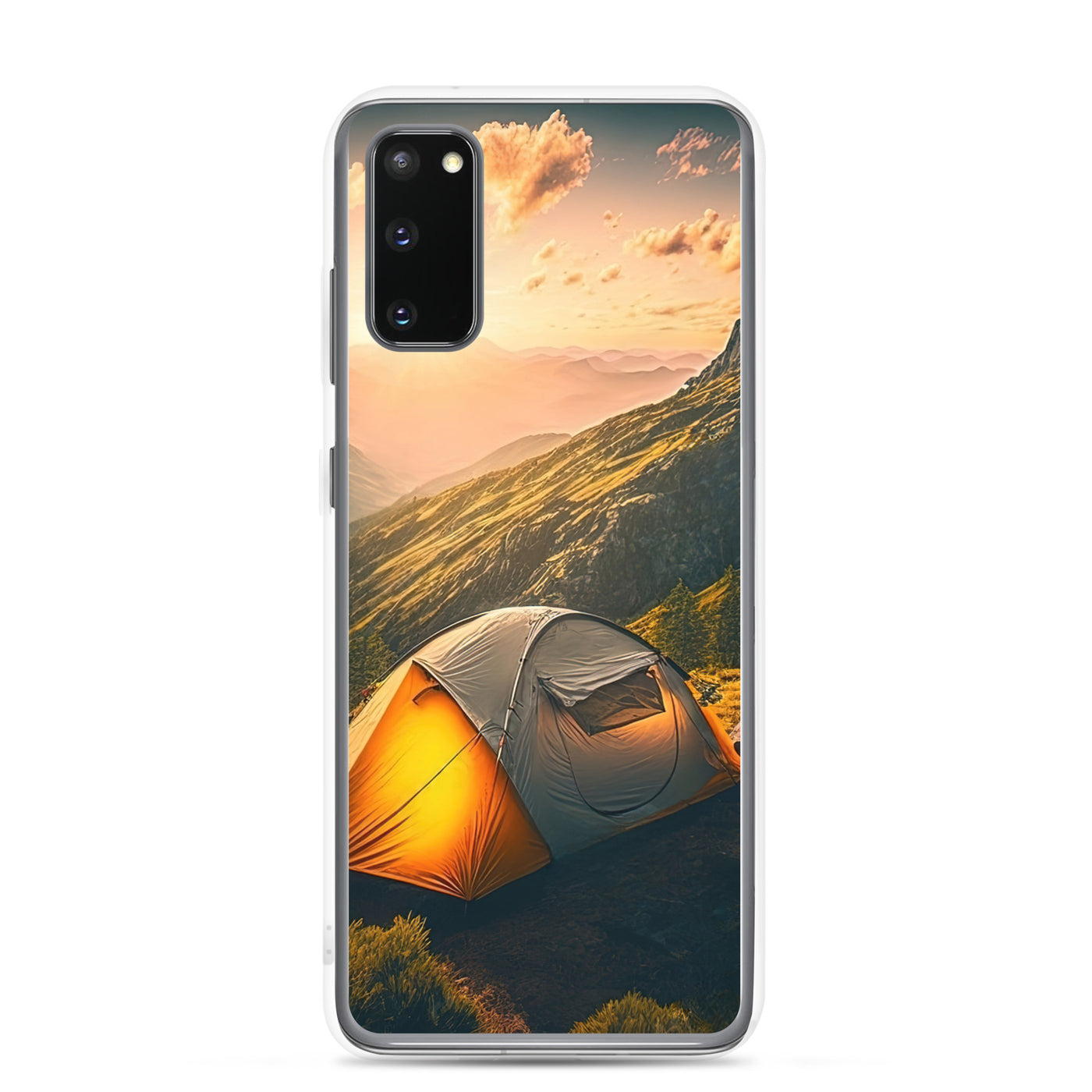 Zelt auf Berg im Sonnenaufgang - Landschafts - Samsung Schutzhülle (durchsichtig) camping xxx Samsung Galaxy S20