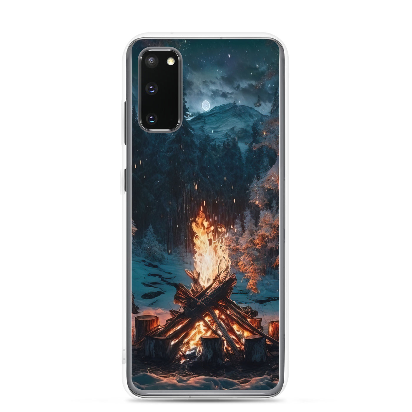 Lagerfeuer beim Camping - Wald mit Schneebedeckten Bäumen - Malerei - Samsung Schutzhülle (durchsichtig) camping xxx Samsung Galaxy S20