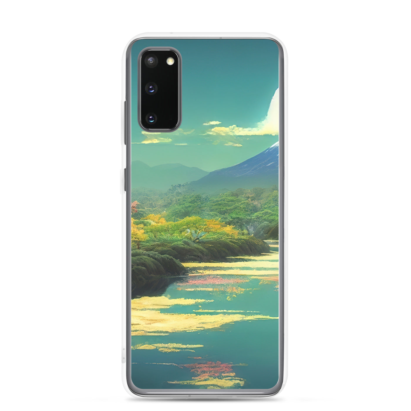 Berg, See und Wald mit pinken Bäumen - Landschaftsmalerei - Samsung Schutzhülle (durchsichtig) berge xxx Samsung Galaxy S20