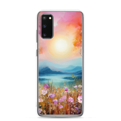 Berge, See, pinke Bäume und Blumen - Malerei - Samsung Schutzhülle (durchsichtig) berge xxx Samsung Galaxy S20
