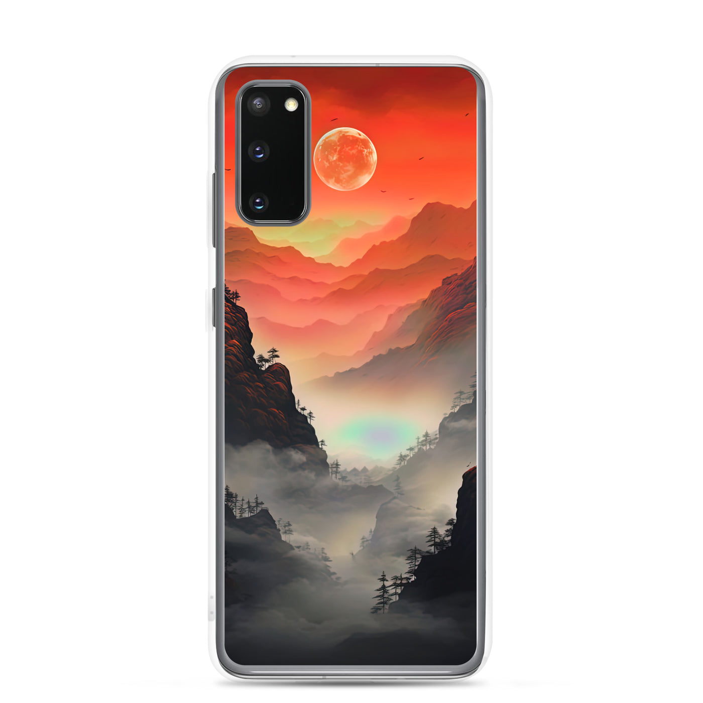 Gebirge, rote Farben und Nebel - Episches Kunstwerk - Samsung Schutzhülle (durchsichtig) berge xxx Samsung Galaxy S20