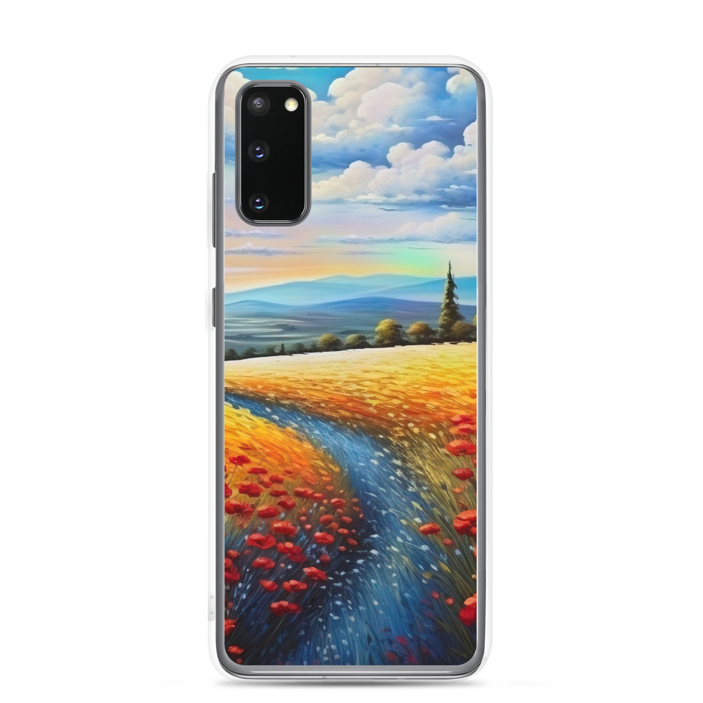 Feld mit roten Blumen und Berglandschaft - Landschaftsmalerei - Samsung Schutzhülle (durchsichtig) berge xxx Samsung Galaxy S20
