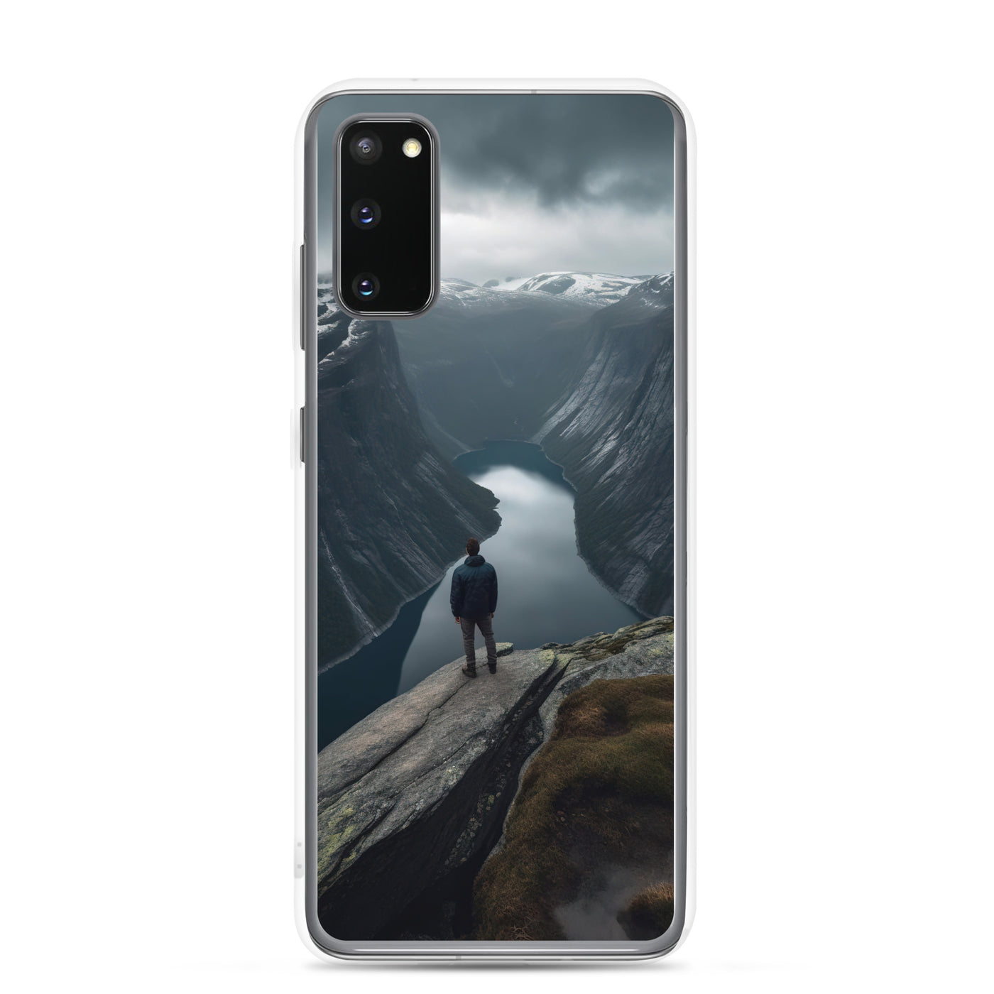 Mann auf Bergklippe - Norwegen - Samsung Schutzhülle (durchsichtig) berge xxx Samsung Galaxy S20