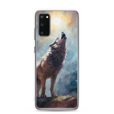 Heulender Wolf auf Berggipfel und Mond im Hintergrund – Abstrakte Malerei - Samsung Schutzhülle (durchsichtig) camping xxx Samsung Galaxy S20