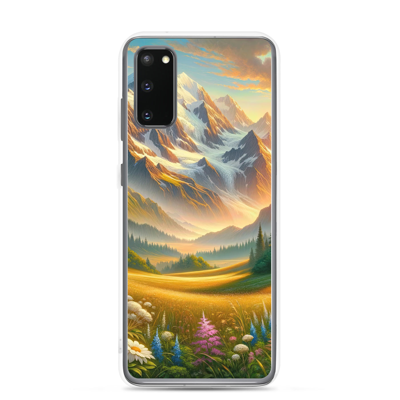 Heitere Alpenschönheit: Schneeberge und Wildblumenwiesen - Samsung Schutzhülle (durchsichtig) berge xxx yyy zzz Samsung Galaxy S20