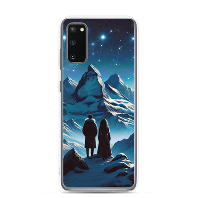 Alpenwinternacht: Digitale Kunst mit Wanderern in Bergen und Sternenhimmel - Samsung Schutzhülle (durchsichtig) wandern xxx yyy zzz Samsung Galaxy S20