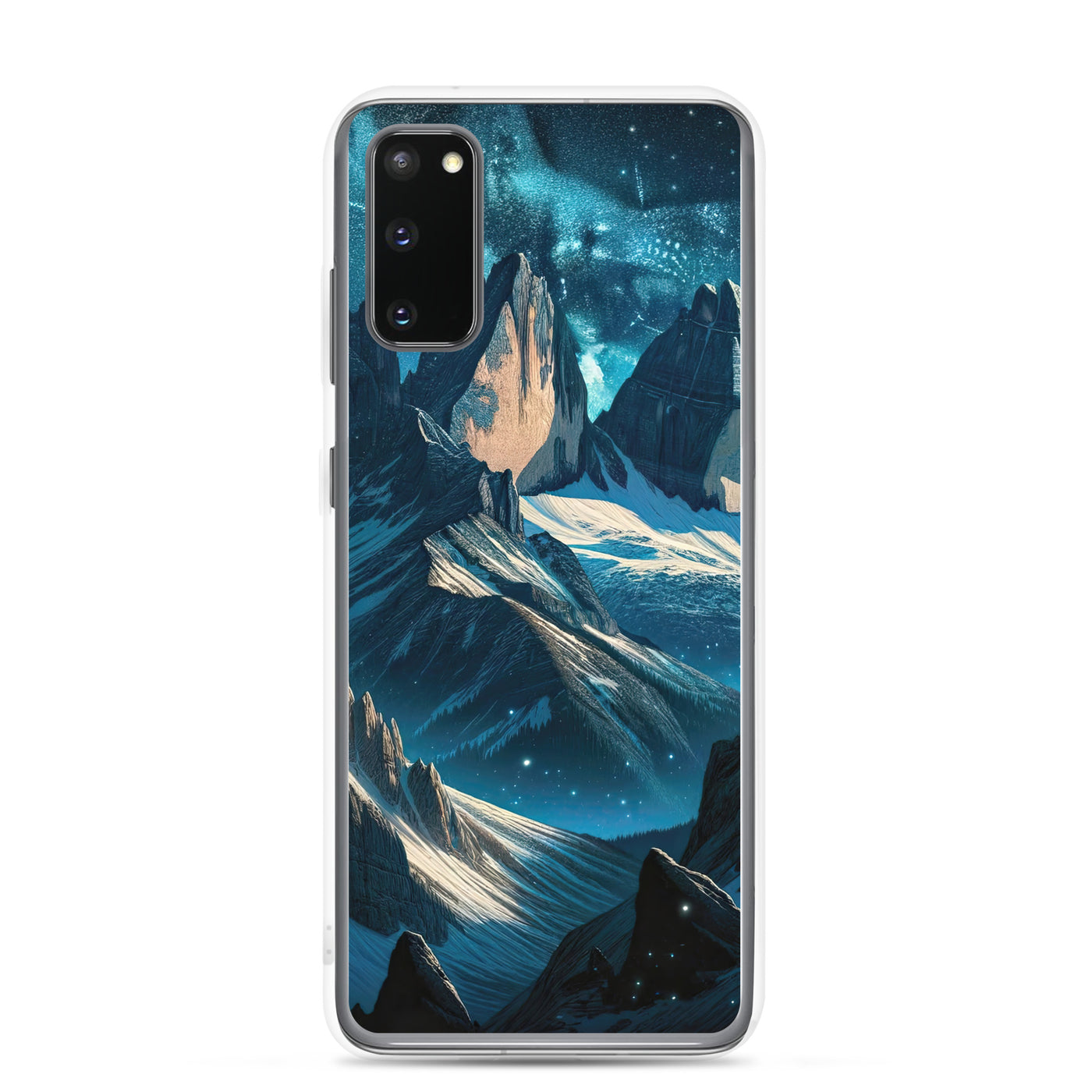 Fuchs in Alpennacht: Digitale Kunst der eisigen Berge im Mondlicht - Samsung Schutzhülle (durchsichtig) camping xxx yyy zzz Samsung Galaxy S20