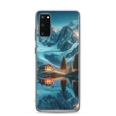 Stille Alpenmajestätik: Digitale Kunst mit Schnee und Bergsee-Spiegelung - Samsung Schutzhülle (durchsichtig) berge xxx yyy zzz Samsung Galaxy S20