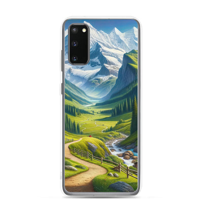 Wanderer in den Bergen und Wald: Digitale Malerei mit grünen kurvenreichen Pfaden - Samsung Schutzhülle (durchsichtig) wandern xxx yyy zzz Samsung Galaxy S20