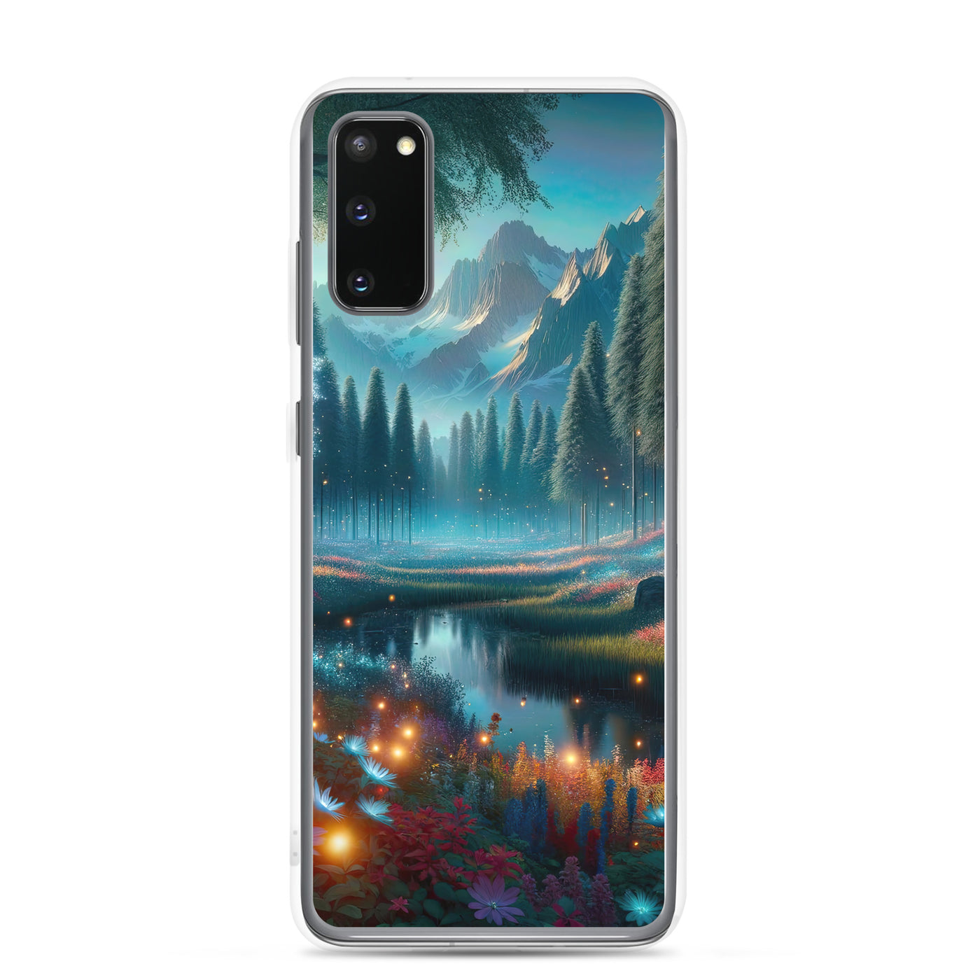 Ätherischer Alpenwald: Digitale Darstellung mit leuchtenden Bäumen und Blumen - Samsung Schutzhülle (durchsichtig) camping xxx yyy zzz Samsung Galaxy S20