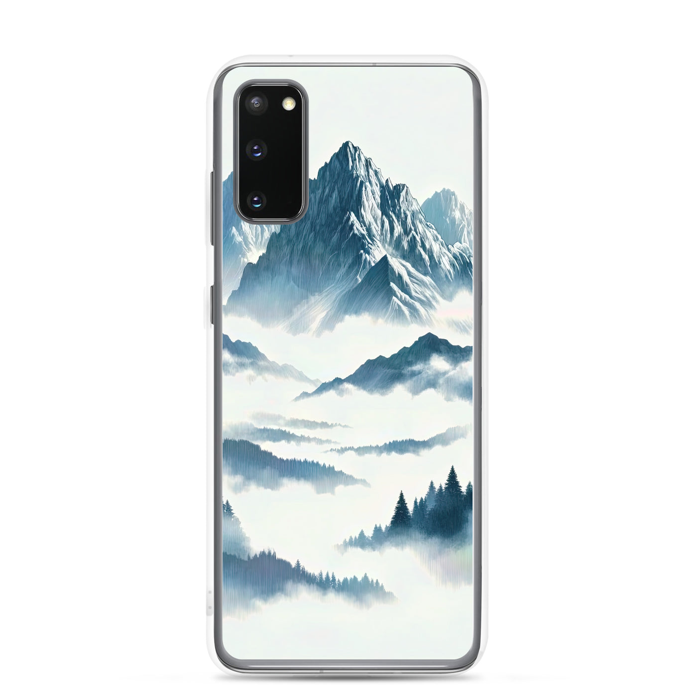 Nebeliger Alpenmorgen-Essenz, verdeckte Täler und Wälder - Samsung Schutzhülle (durchsichtig) berge xxx yyy zzz Samsung Galaxy S20