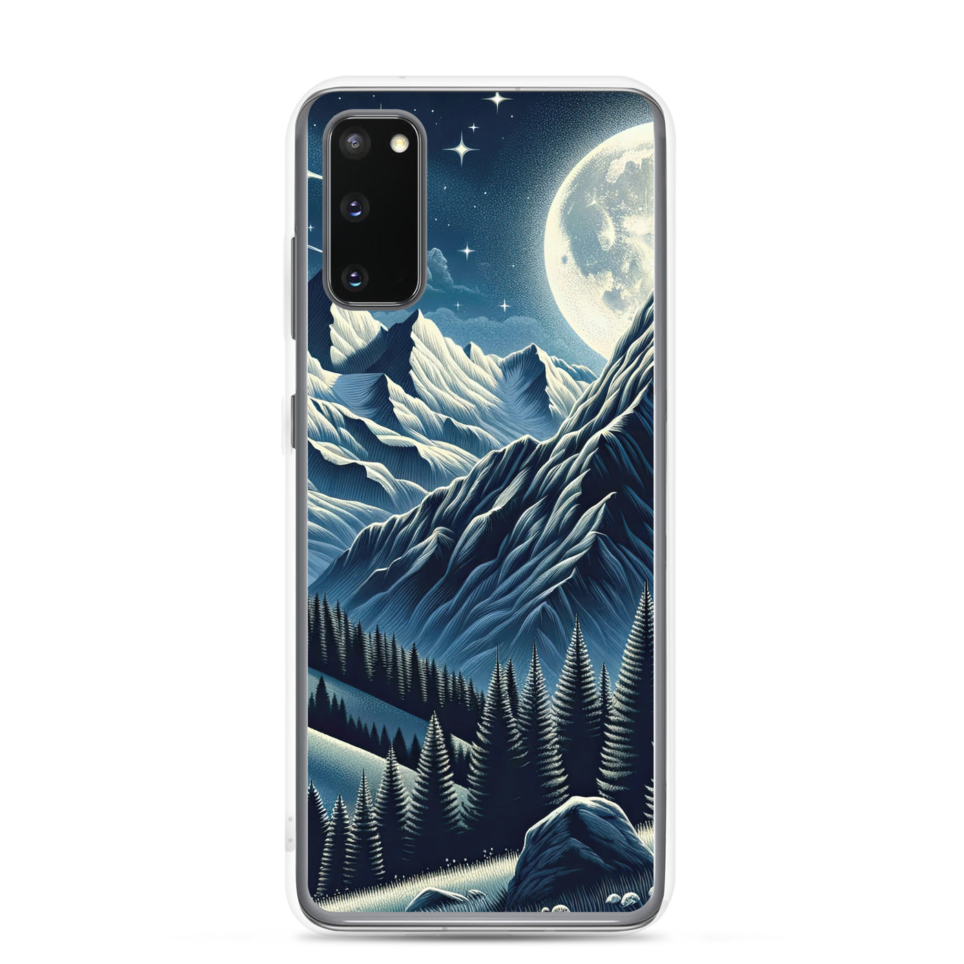 Steinbock in Alpennacht, silberne Berge und Sternenhimmel - Samsung Schutzhülle (durchsichtig) berge xxx yyy zzz Samsung Galaxy S20