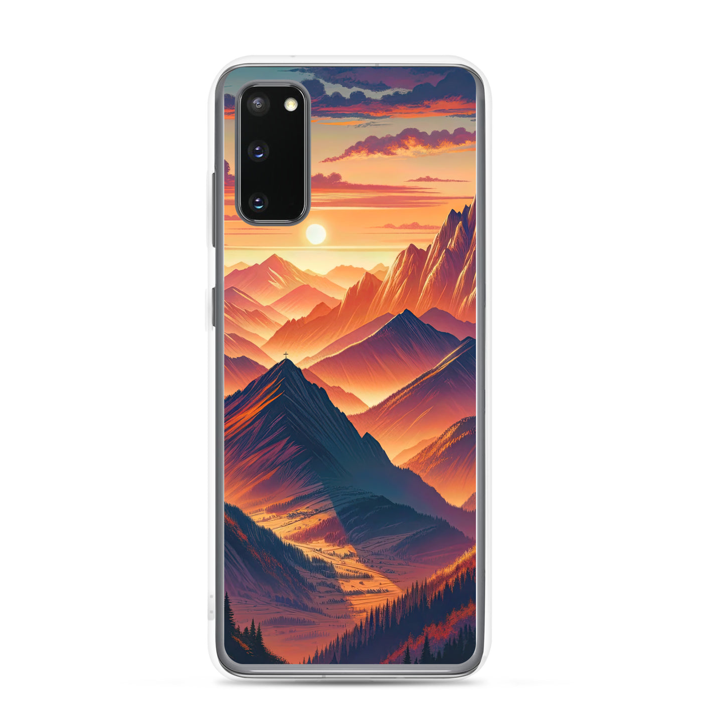 Dramatischer Alpen-Sonnenuntergang, Gipfelkreuz in Orange-Rosa - Samsung Schutzhülle (durchsichtig) berge xxx yyy zzz Samsung Galaxy S20