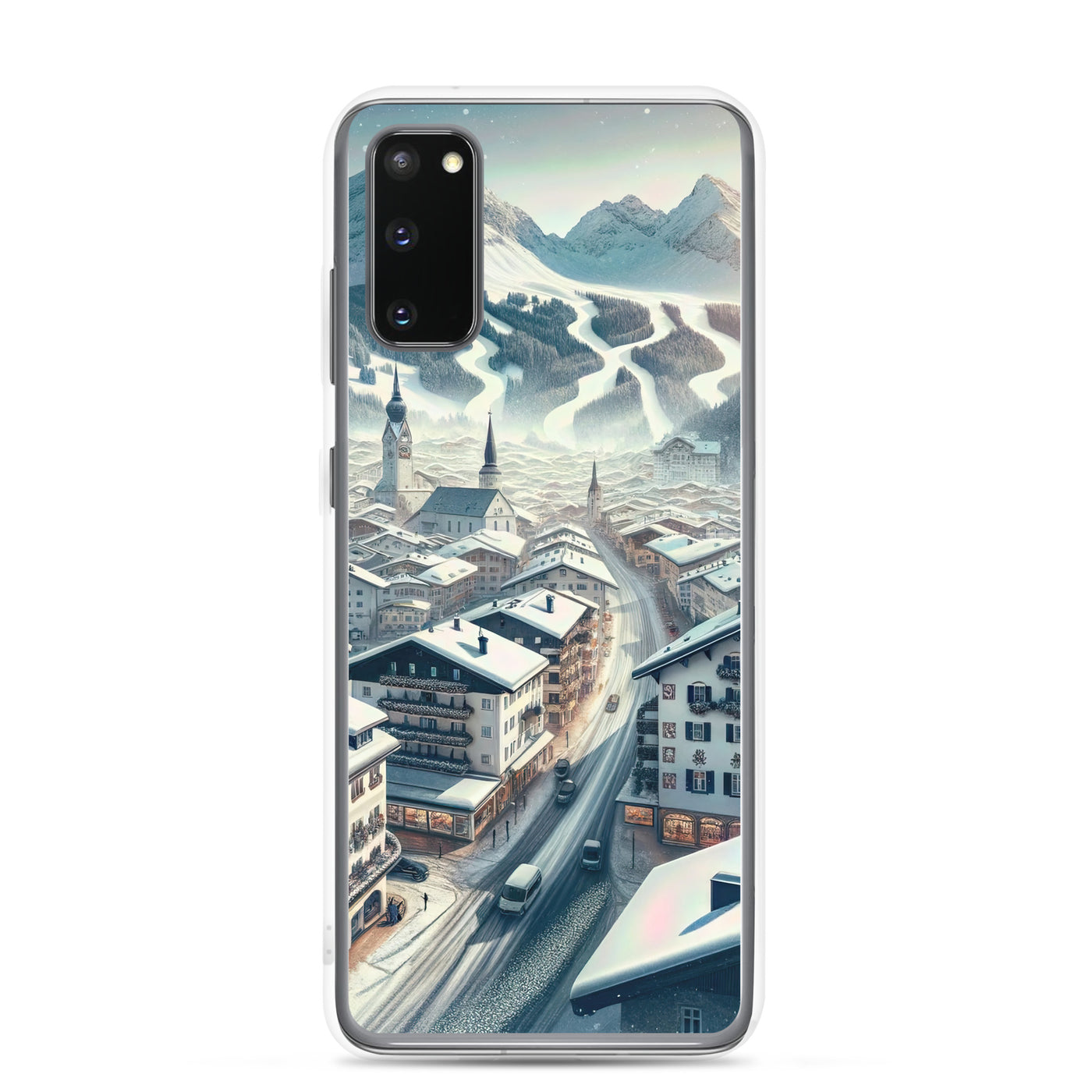 Winter in Kitzbühel: Digitale Malerei von schneebedeckten Dächern - Samsung Schutzhülle (durchsichtig) berge xxx yyy zzz Samsung Galaxy S20