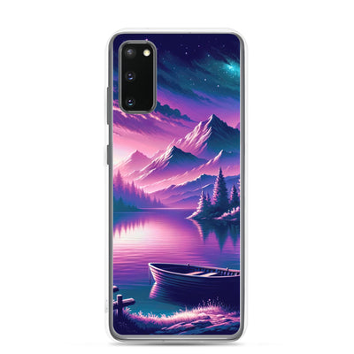 Magische Alpen-Dämmerung, rosa-lila Himmel und Bergsee mit Boot - Samsung Schutzhülle (durchsichtig) berge xxx yyy zzz Samsung Galaxy S20