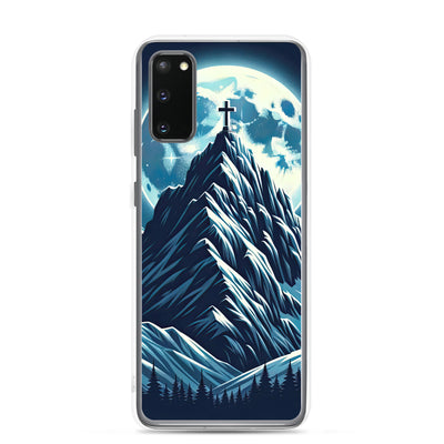 Mondnacht und Gipfelkreuz in den Alpen, glitzernde Schneegipfel - Samsung Schutzhülle (durchsichtig) berge xxx yyy zzz Samsung Galaxy S20
