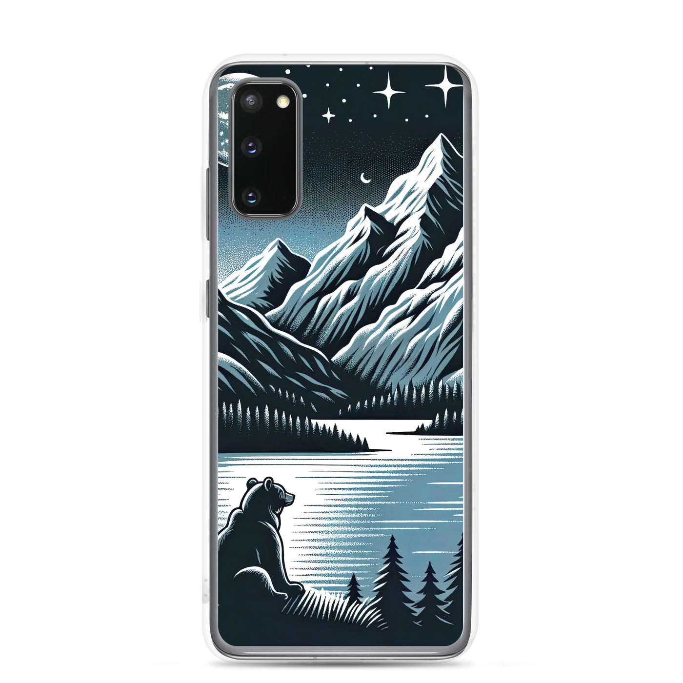 Bär in Alpen-Mondnacht, silberne Berge, schimmernde Seen - Samsung Schutzhülle (durchsichtig) camping xxx yyy zzz Samsung Galaxy S20
