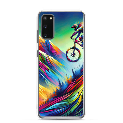 Mountainbiker in farbenfroher Alpenkulisse mit abstraktem Touch (M) - Samsung Schutzhülle (durchsichtig) xxx yyy zzz Samsung Galaxy S20