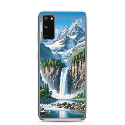 Illustration einer unberührten Alpenkulisse im Hochsommer. Wasserfall und See - Samsung Schutzhülle (durchsichtig) berge xxx yyy zzz Samsung Galaxy S20
