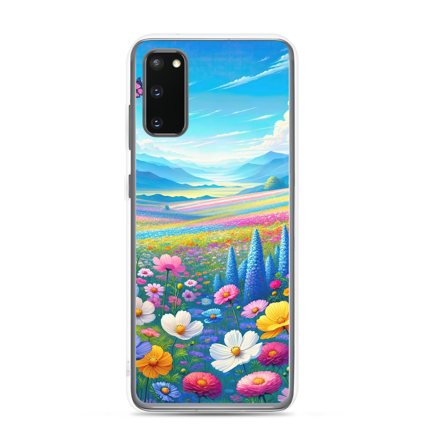 Weitläufiges Blumenfeld unter himmelblauem Himmel, leuchtende Flora - Samsung Schutzhülle (durchsichtig) camping xxx yyy zzz Samsung Galaxy S20